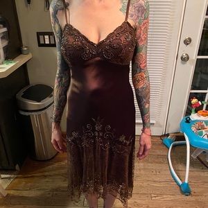 Mid length silky beaded dress